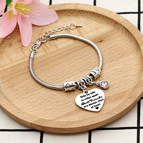 KENYG Side by Side Or Miles Apart Best Friends are Always Close at Heart Brazalete de cristal de plata para mujer