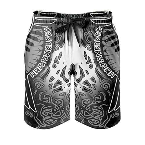 kikomia Bañador para hombre, diseño vikingo, alas de cuervo, árbol de la vida, con bolsillos, forro de malla, color blanco, 5, 5XL