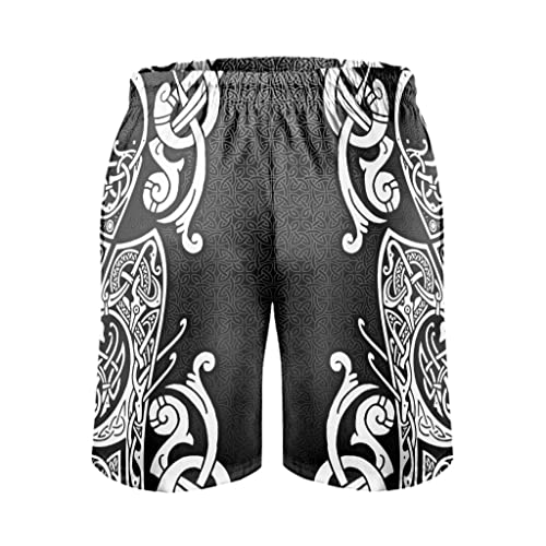kikomia Bañador para hombre, diseño vikingo, cuervo con nudos, con bolsillos, forro de malla