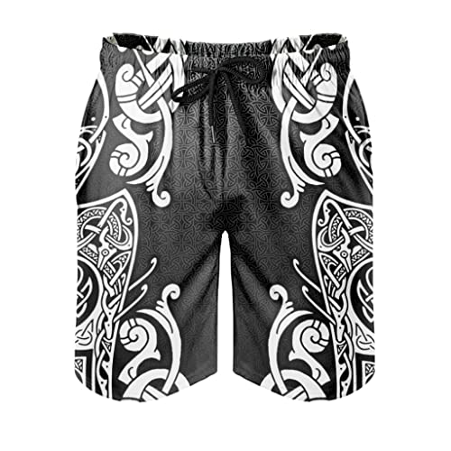 kikomia Bañador para hombre, diseño vikingo, cuervo con nudos, con bolsillos, forro de malla