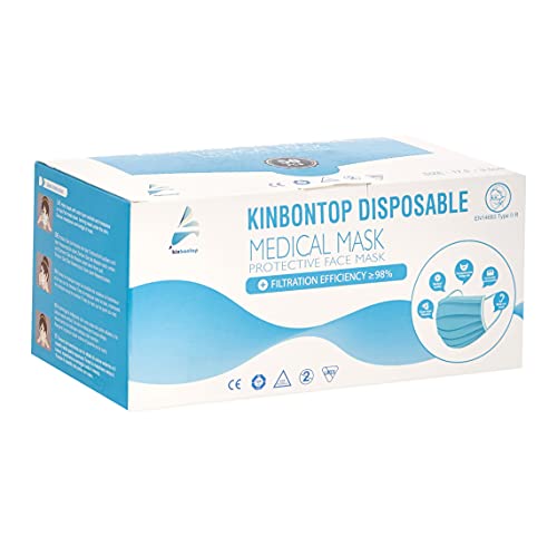 Kinbontop Mascarilla Quirúrgica Desechable Homologada, Tipo IIR de Triple Capa, Transpirables, paquete de 50 unidades