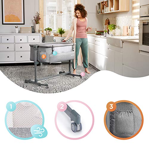 Kinderkraft Cuna Colecho 2 en 1 NESTE UP, Ajustable, Plegable, Accesorios, Gris