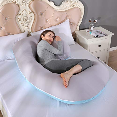KINGSON Almohada Embarazada Dormir en Forma de C,Multifuncional Embarazo Almohada de Cuerpo Completo Mejorar Sueño con Funda Extraíble y Lavable (C Forma-Azul&Gris)