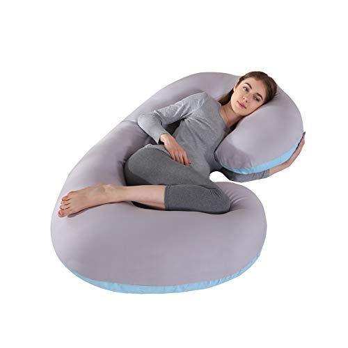 KINGSON Almohada Embarazada Dormir en Forma de C,Multifuncional Embarazo Almohada de Cuerpo Completo Mejorar Sueño con Funda Extraíble y Lavable (C Forma-Azul&Gris)