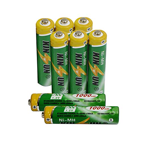 KINSUN 8-Paquete baterías Recargables NiMH Pilas AAA 1,2V 1000mAh para teléfonos inalámbricos Walkie-Talkie Remotos Luces solares para jardín