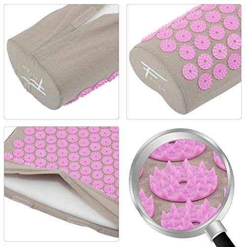 Kit de acupresión Fitem - Esterilla de acupresión + Cojín de acupresión + Bolsa + Bola de masaje - Alivia dolores de Espalda y Cuello - Ciática - Masaje de espalda - Relajación muscular