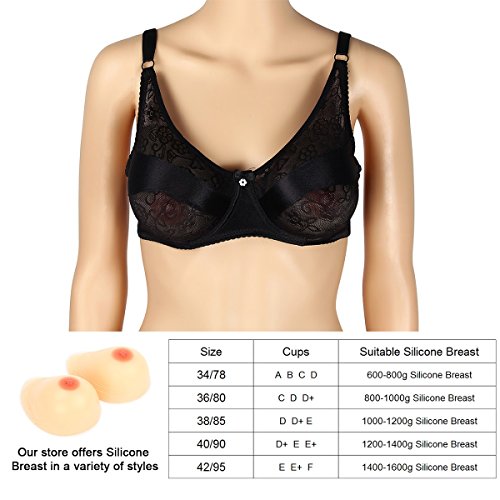 Kitchnexus Sujetador de mastectomía para Pechos postizos de Silicona (42/95, Negro)