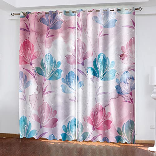 KLily Impresión Digital Serie De Flores En 3D Cortinas Dormitorio del Hotel Sala De Estar En El Hogar Balcón Jardín Adecuado para Cortinas Opacas Sombreado Engrosado Sin Perforaciones Agujero