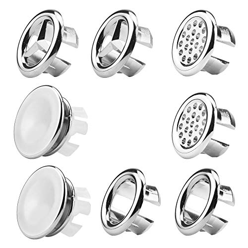 KLYNGTSK 8 PCS Cubierta de Anillo de Rebose de Fregadero Cubierta de Rebosadero de Borde de Agujero de Fregadero Repuestos de Inserción de Agujero Redondo para Baño Cocina Repuesto de Lavabo