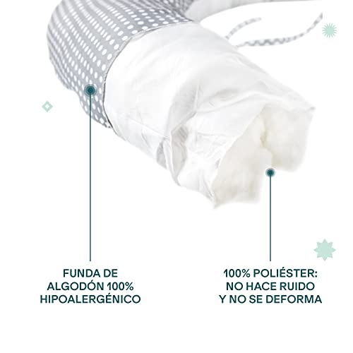 Koala Babycare Almohada Embarazada Multifuncional - Cojin Lactancia y Almohada para Dormir de Lado - Funda Intercambiable 100% Algodón y Relleno de Poliéster - Koala Hugs (Gris - Lunares Blancos)