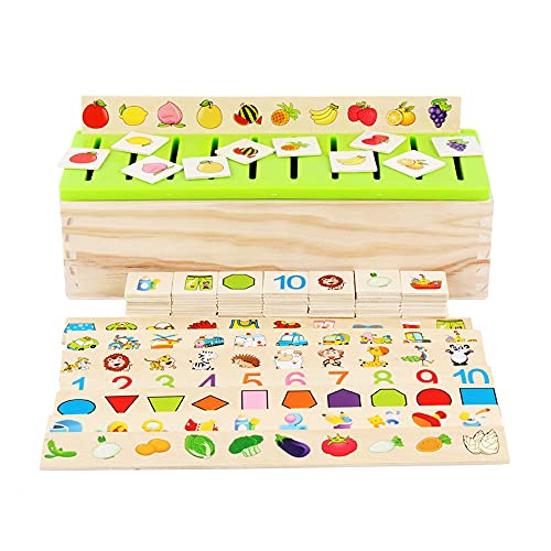Komake Caja de Clasificación Juguetes,Juguete Educativo para Niños,Montessori Juguetes de Madera Juego para Desarrollar Inteligencia de Niños,8 Categorías,8 Tiras y 80 Tarjetas de Clasificación