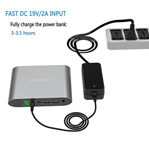 Krisdonia 25000mah Power Bank Batería Externa Cargador Portátil con Doble USB(Quick Charge 3.0)+DC Salida+Typo c Salida - Universal Power Pack Compatible para Laptops, Macbook, Smartphone y Tablet