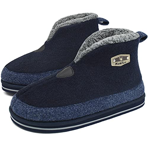 KuaiLu Zapatillas Casa Bota Hombre Invierno Fieltro Cerradas Babuchas Caballero Caliente Peluche Lana Piel Pantuflas Botines Comoda Ortopedicas Fascitis Plantar Slippers Antideslizante Suela Azul 40
