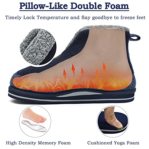 KuaiLu Zapatillas Casa Bota Hombre Invierno Fieltro Cerradas Babuchas Caballero Caliente Peluche Lana Piel Pantuflas Botines Comoda Ortopedicas Fascitis Plantar Slippers Antideslizante Suela Azul 40