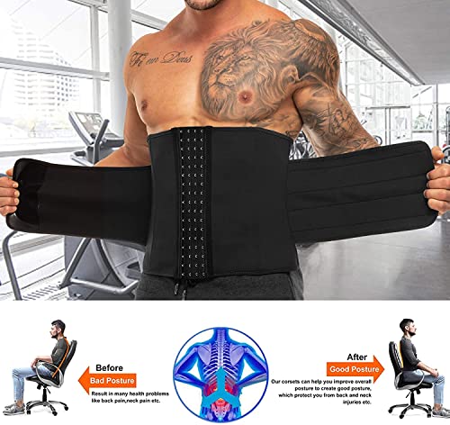 KUMAYES Faja Reductora Adelgazante Neopreno para Hombre Fajas Reductoras Abdomen Cinturón Lumbar Reductor de Cintura y Abdomen para Gimnasio (M, Negro)