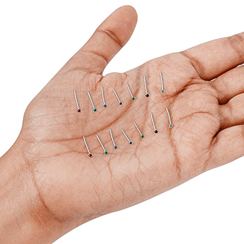 Kurtzy Pendientes Nariz Perno (Pack de 20) Piercing Nariz Acero Inoxidable 1,8 mm - Set Cristal con Colores Variados para Cartílago, Tragus, Nostril, Labret, Helix y Labios – Hombre y Mujer