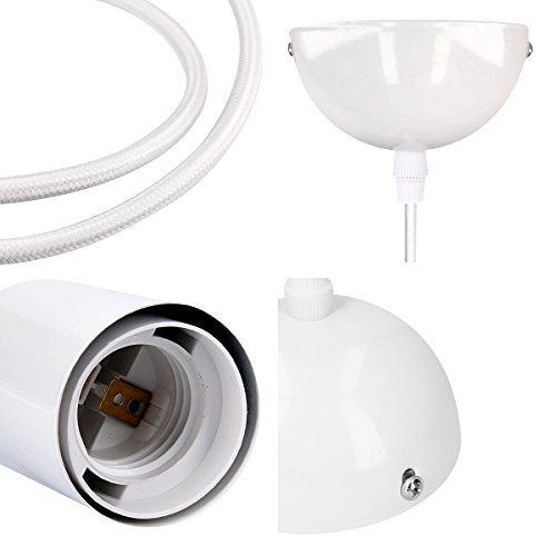 kwmobile Portalámpara vintage E27 - Lámpara de techo cable blanco de tela 90CM - Lámpara colgante retro con soporte y base de metal color blanco