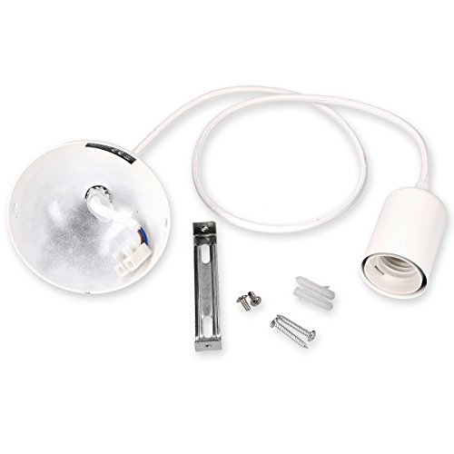 kwmobile Portalámpara vintage E27 - Lámpara de techo cable blanco de tela 90CM - Lámpara colgante retro con soporte y base de metal color blanco