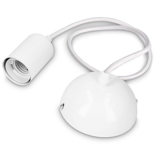 kwmobile Portalámpara vintage E27 - Lámpara de techo cable blanco de tela 90CM - Lámpara colgante retro con soporte y base de metal color blanco