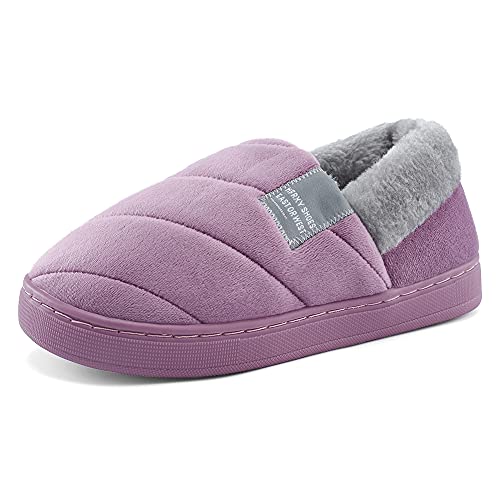 LACOFIA Zapatillas de Estar por Casa de Mujer Cerradas Pantuflas Señora Invierno con Suela de Goma Antideslizante para Interiores y Exteriores Morado 40/41