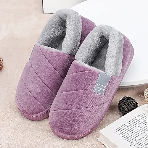 LACOFIA Zapatillas de Estar por Casa de Mujer Cerradas Pantuflas Señora Invierno con Suela de Goma Antideslizante para Interiores y Exteriores Morado 40/41