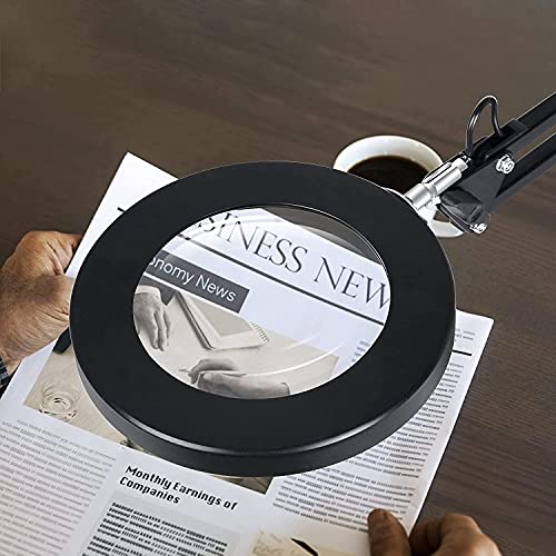Lámpara de aumento LED con abrazadera, NEWACALOX 5X lámparas de lupa iluminadas de 3 colores Super Bright regulables, lámpara de brazo giratorio ajustable para mesa de trabajo
