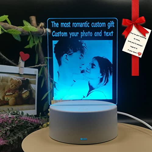 Lámpara de cabecera personalizada Fotos de cristal personalizadas Lámpara nocturna personalizada con fotoLámpara personalizada con foto Regalos creativos 7 luz de color (Base blanca, 9x16cm)