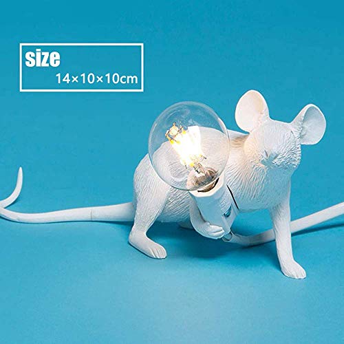 Lámpara de Mesa con Forma de Ratón, Resina Creativa, Lámpara de lectura, es la luz Perfecta Para el Hogar y Cualquier Lugar Que Ames- Posición prona Blanco