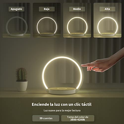 Lampara de Mesa Lámpara de Noche Lámpara de Mesita con Cargador Inalámbrico 3 Niveles De Brillo Nocturna Táctil Regulable para Dormitorios, 10W