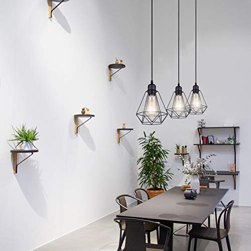 Lámparas Colgante Vintage 3 Luces, iDEGU Lámparas de Techo Industrial Metal Iluminación de Techo E27 en Estilo Jaula Geométrica - Negro