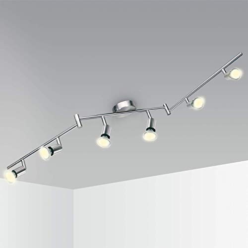 Lámparas de Techo LED con 6 x 6W Bombillas Kimjo, Moderno Foco de Techo Orientable y Giratoria, GU10 LED Blanco Cálido 2800k 550LM 82Ra Níquel Mate LED Plafón para Dormitorio, Pasillos, Salas, Cocina