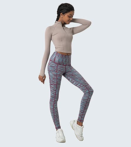 LAPASA Leggins Mujer con Bolsillos Laterales Cintura Alta Pantalón Deportivo Yoga y Ejercicio Mallas de Deporte Elástico Leggings Largo Push Up L01B1 M Burdeo+Azul