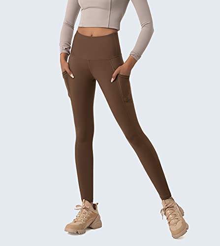 LAPASA Malla Deportivo con Bolsillos Laterales Cintura Alta Pantalón Deportivo Mujer Ligero Otoño y Invierno Leggings para Yoga y Ejercicio L36B1 M Marrón