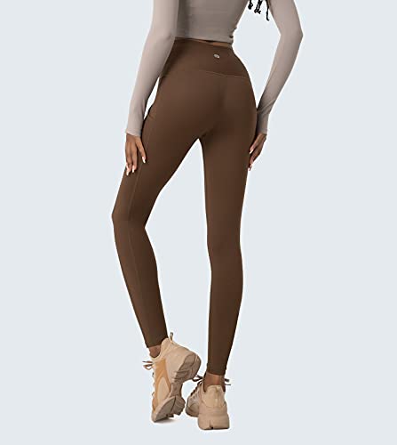 LAPASA Malla Deportivo con Bolsillos Laterales Cintura Alta Pantalón Deportivo Mujer Ligero Otoño y Invierno Leggings para Yoga y Ejercicio L36B1 M Marrón