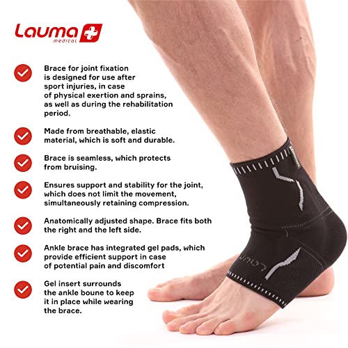 Lauma Medical, Soporte de tobillo con almohadillas de gel, Soporte deportivo, Daño de ligamentos, Soporte del tendón de Aquiles, Recuperación de lesiones (XL)