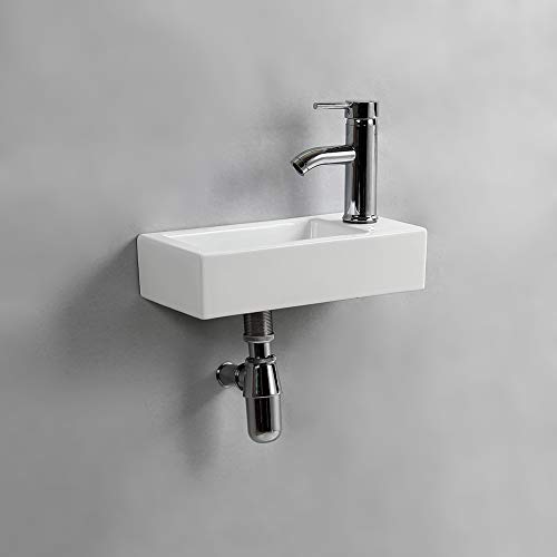 Lavabo de pared para lavabo pequeño rectangular de cerámica