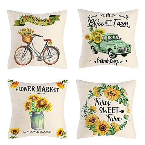 Lazz1on Fundas de Cojín Modelo Algodón Lino Retro Suave Funda de Almohada Cuadrado para Sofá Cama Decoración para Hogar 45x45cm, Juego de 4