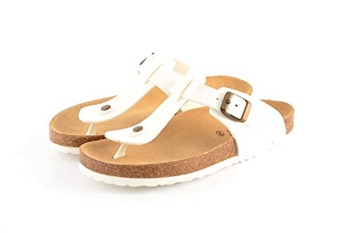 Le Clare Lilly Color Liso - Chanclas de Mujer de Verano con Plantilla Anatómica en Corcho - Color Blanco - Talla 36