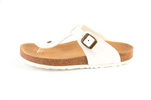Le Clare Lilly Color Liso - Chanclas de Mujer de Verano con Plantilla Anatómica en Corcho - Color Blanco - Talla 36