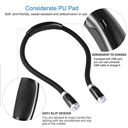 LEDGLE Manos Libres luz de Abrazo, Cuello Libro luz Recargables LED luz de Noche Lámpara de Lectura Flexible, 4 Cuentas LED, 3 Modos de Iluminación, Cable USB Incluido