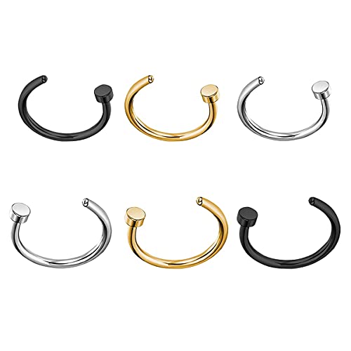 LEEQ Piercing de joyería de cuerpo de perno de nariz de aro de anillo de nariz de acero inoxidable, 6 piezas