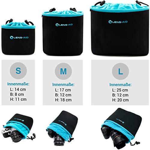 Lens-Aid Funda Neopreno para Camara con Forro Polar: Bolsa Protectora para DSLR, Bridge, MFT, com-pacta y Accesorios, Compatible para Canon, Nikon, Pentax, Fuji, Sony y más (S)