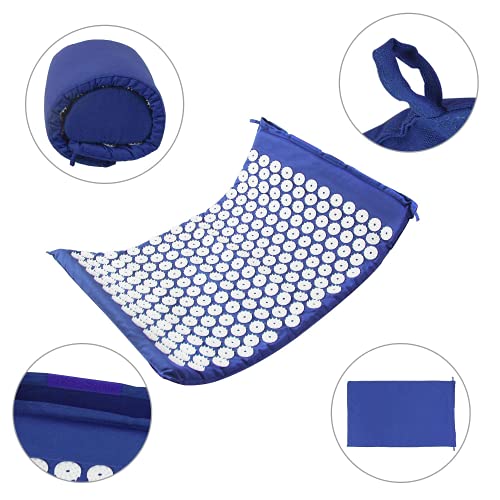 Leogreen - Alfombra de Acupuntura y Juego de Almohadas, Estera Set de Masaje, Azul, con bolsa y almohada, Estándar/Certificación: ROHS, Numero de clavos: 230 piezas en la estera