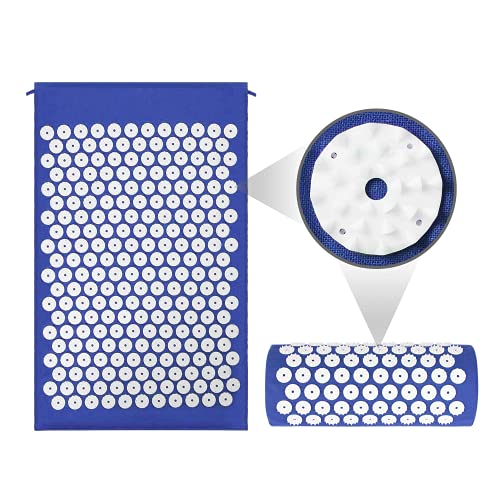 Leogreen - Alfombra de Acupuntura y Juego de Almohadas, Estera Set de Masaje, Azul, con bolsa y almohada, Estándar/Certificación: ROHS, Numero de clavos: 230 piezas en la estera