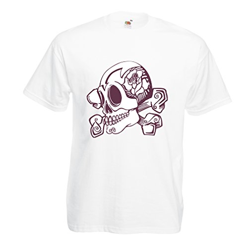 lepni.me N4603 Camiseta Skull and Bones (XX-Large Blanco Multicolor)