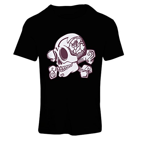 lepni.me N4603F Camiseta Mujer Skull and Bones (Small Negro Multicolor)