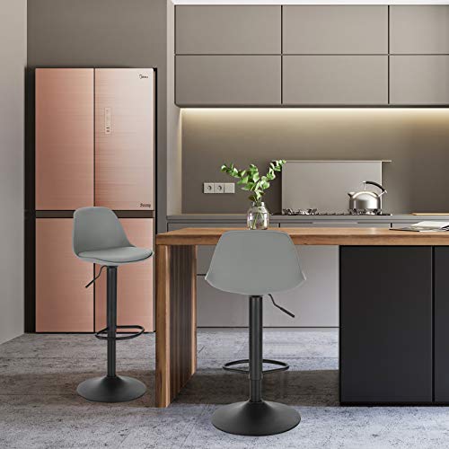 Lestarain 2X Taburetes Alto Cocina Regulable en Altura Taburetes de Bar con Respaldo Cuero Sintético+Plástico Sillas Altas Taburete Giratorio para Estudio, Trabajo, Oficina Gris