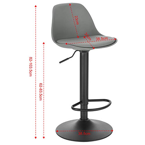 Lestarain 2X Taburetes Alto Cocina Regulable en Altura Taburetes de Bar con Respaldo Cuero Sintético+Plástico Sillas Altas Taburete Giratorio para Estudio, Trabajo, Oficina Gris