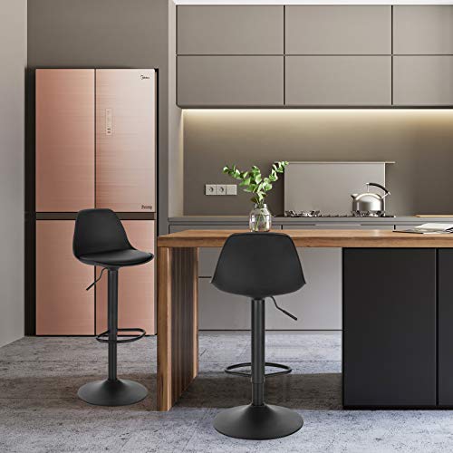 Lestarain 4X Taburetes Alto Cocina Regulable en Altura Taburetes de Bar con Respaldo Cuero Sintético+Plástico Sillas Altas Taburete Giratorio para Estudio, Trabajo, Oficina Negro