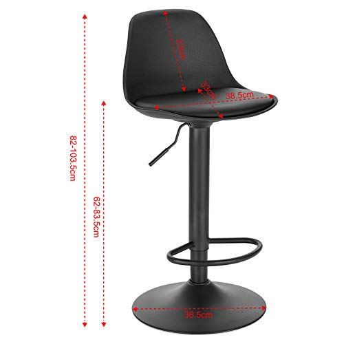 Lestarain 4X Taburetes Alto Cocina Regulable en Altura Taburetes de Bar con Respaldo Cuero Sintético+Plástico Sillas Altas Taburete Giratorio para Estudio, Trabajo, Oficina Negro